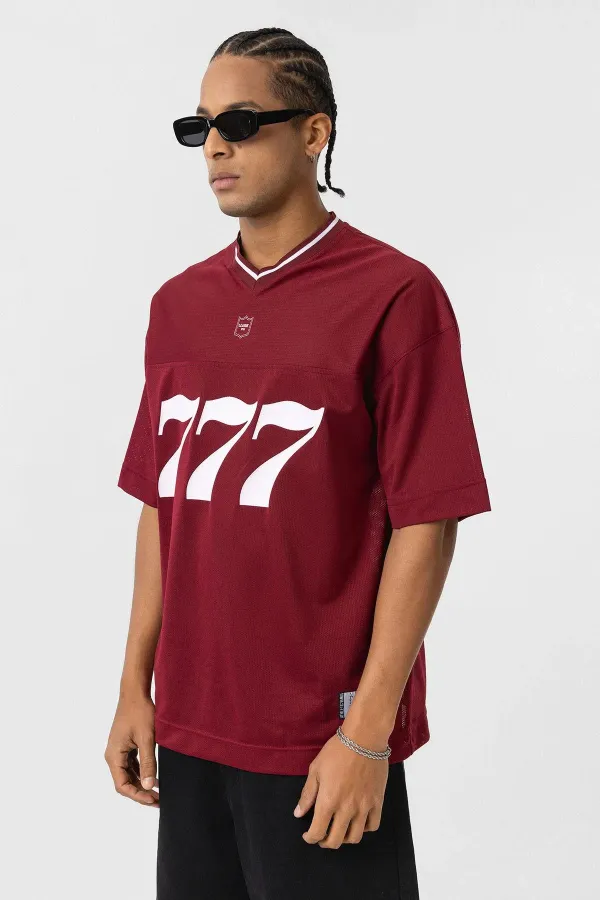 Oversize V-Neck Jersey T-Shirt Burgundy