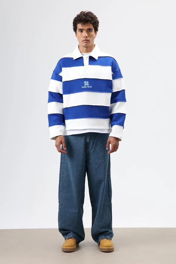 Sweat-shirt oversize à rayures imprimées, écru