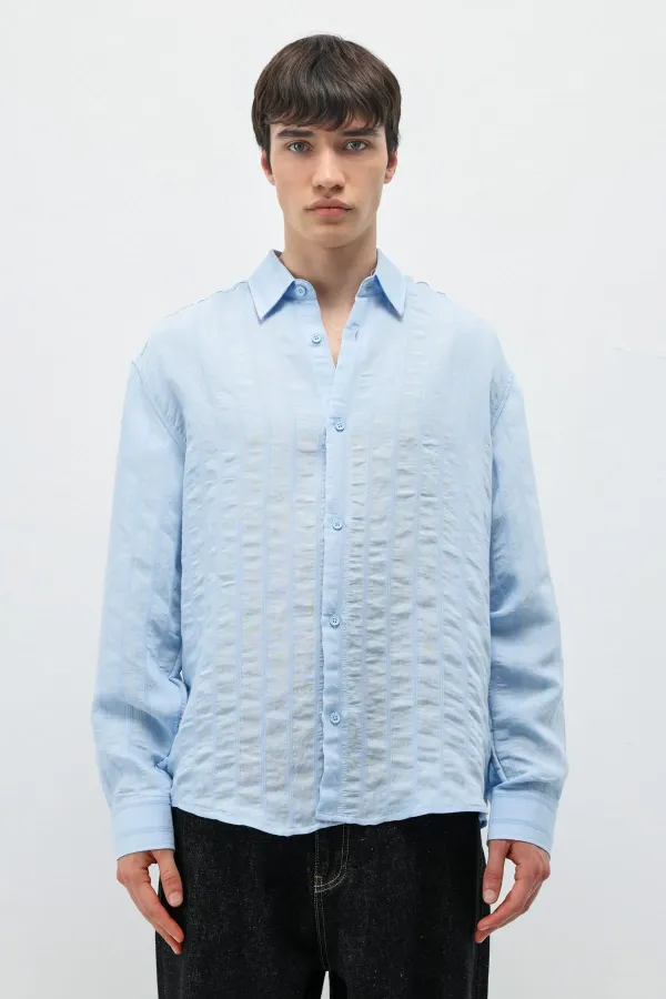 Çizgili Oversize Gömlek Mavi