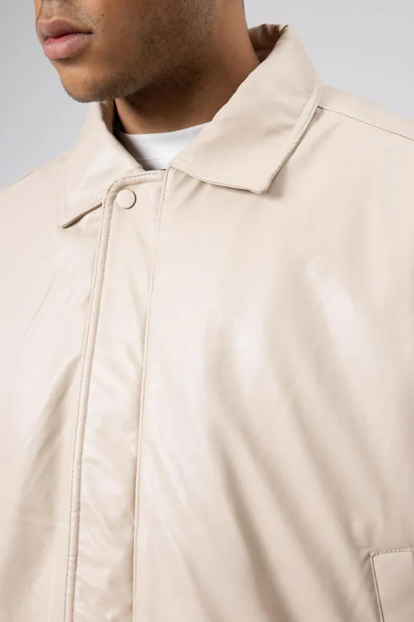 Veste oversize basique en similicuir couleur pierre