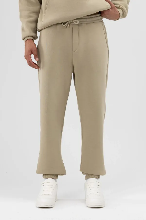 Pantalon de survêtement basique à chevilles élastiquées, kaki