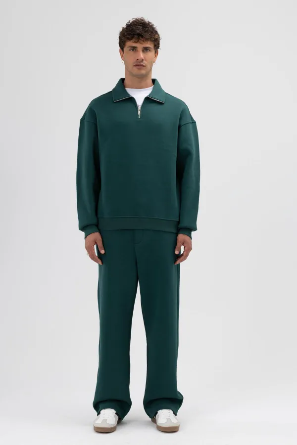 Sweat-shirt oversize à fermeture éclair et col montant, bleu marine