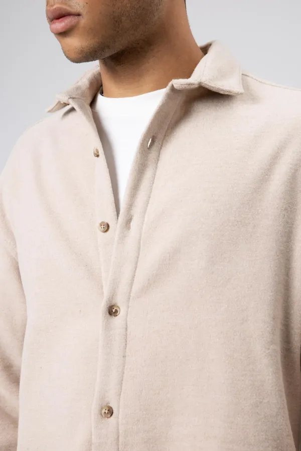 Dokulu Oversize Gömlek Ceket Bej