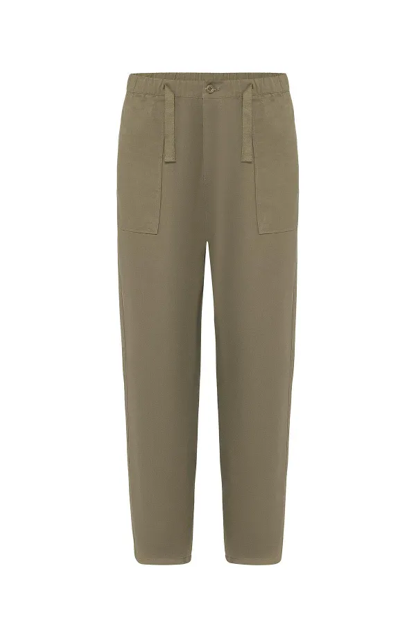 Baggy Fit Gabardine Trousers Khaki