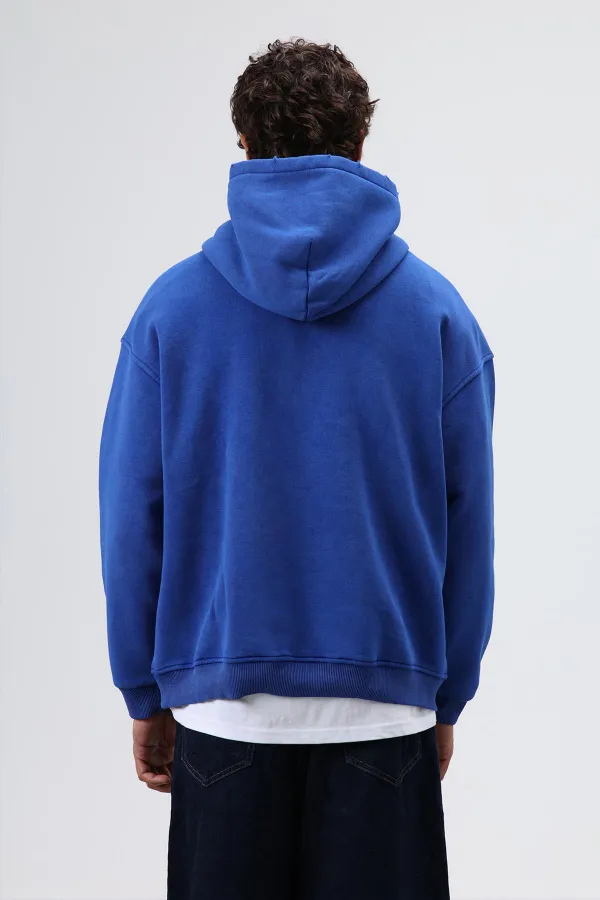 Oversize Baskılı Kapüşonlu Sweatshirt Saks