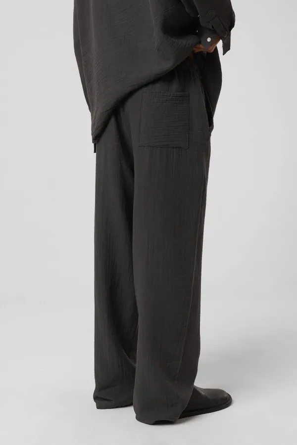 Baggy Fit Muslin Linen Trousers Anthracite