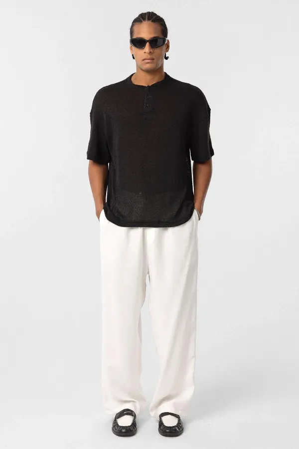 Basic Oversize Button-Down T-Shirt Black