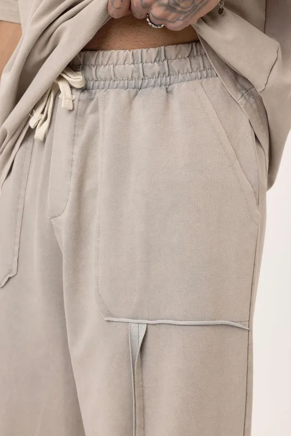 Yıkamalı Baskılı Oversize Eşofman Takım Soğuk Vizon