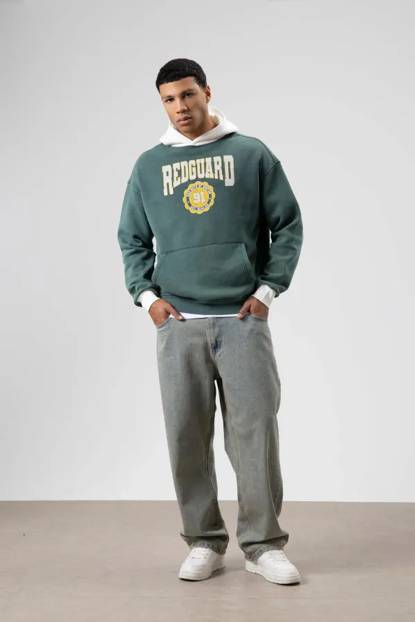 Oversize Baskılı Kapüşonlu Sweatshirt Nefti