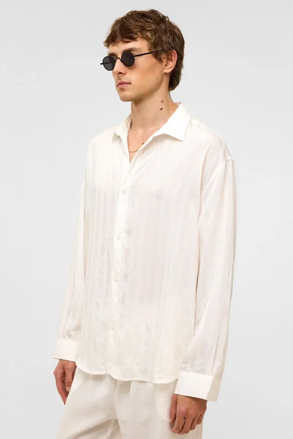 Oversize Long-Sleeve Modal Fabric Shirt White