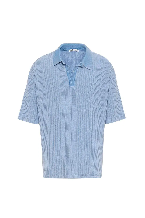 Polo Yaka Oversize Triko Açık Mavi