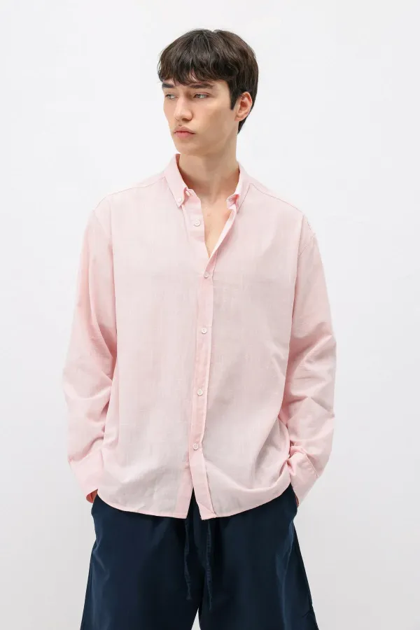 Chemise basique oversize en coton et lin rose