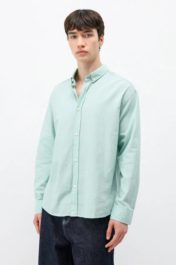 Chemise basique oversize en coton et lin menthe