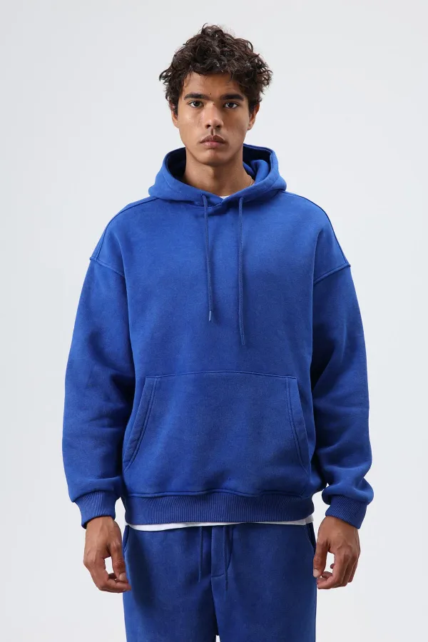 Sweat à capuche basique oversize délavé bleu marine