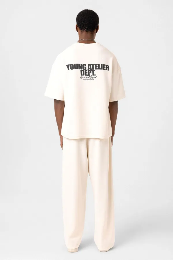 Label Detailed Oversize Modal Fabric Tracksuit Set, Ecru