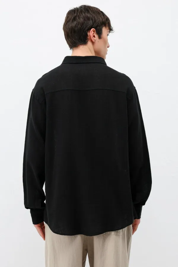 Uzun Kollu Basic Oversize Gömlek Siyah