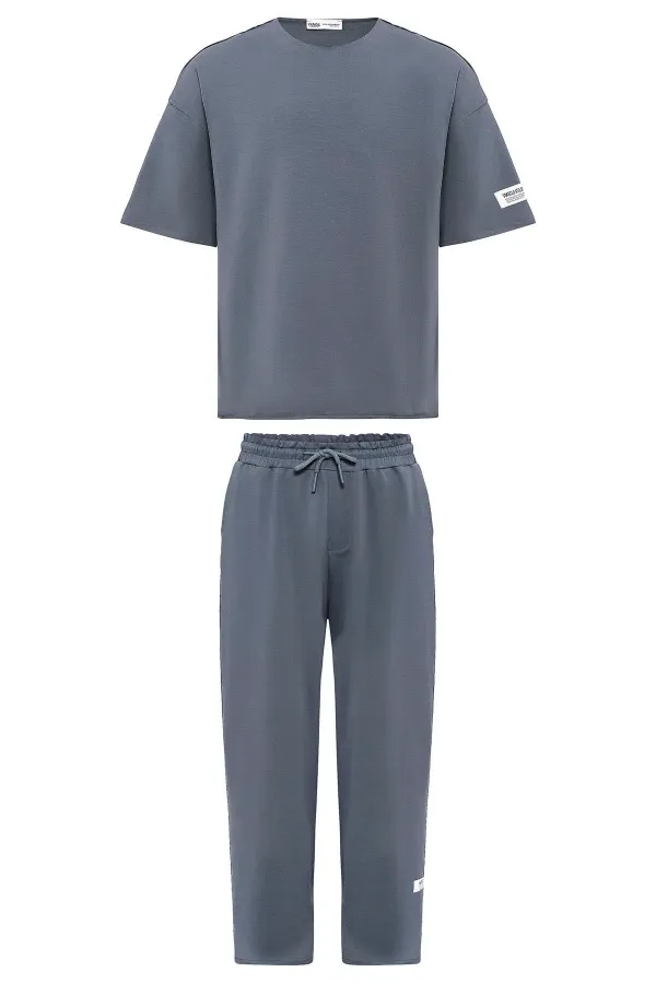 Etiket Detaylı Oversize Eşofman Takım Füme