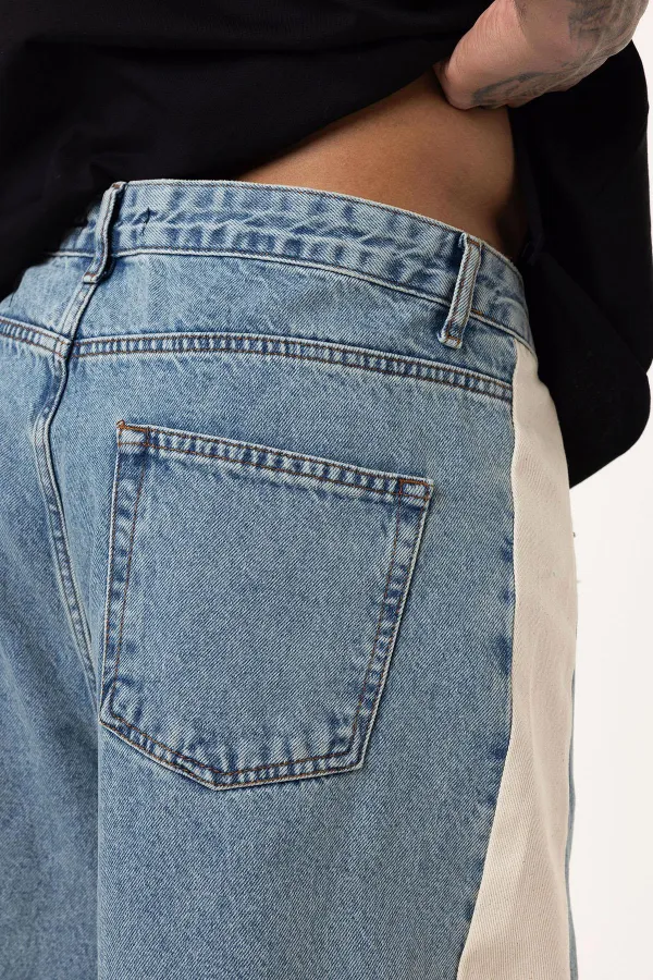 Baggy Fit Jeans with Side Stripes, Light Blue Melange