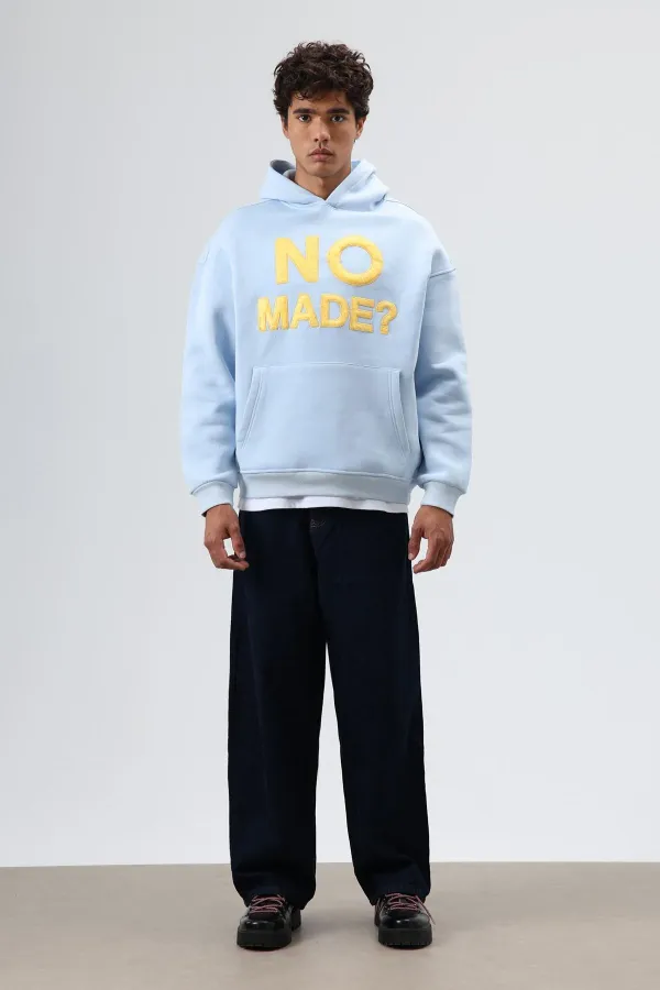 Sweat à capuche imprimé oversize bleu ciel