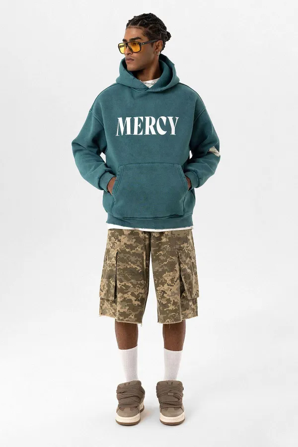 Card Detail Washed Oversize Sweatshirt Petrol