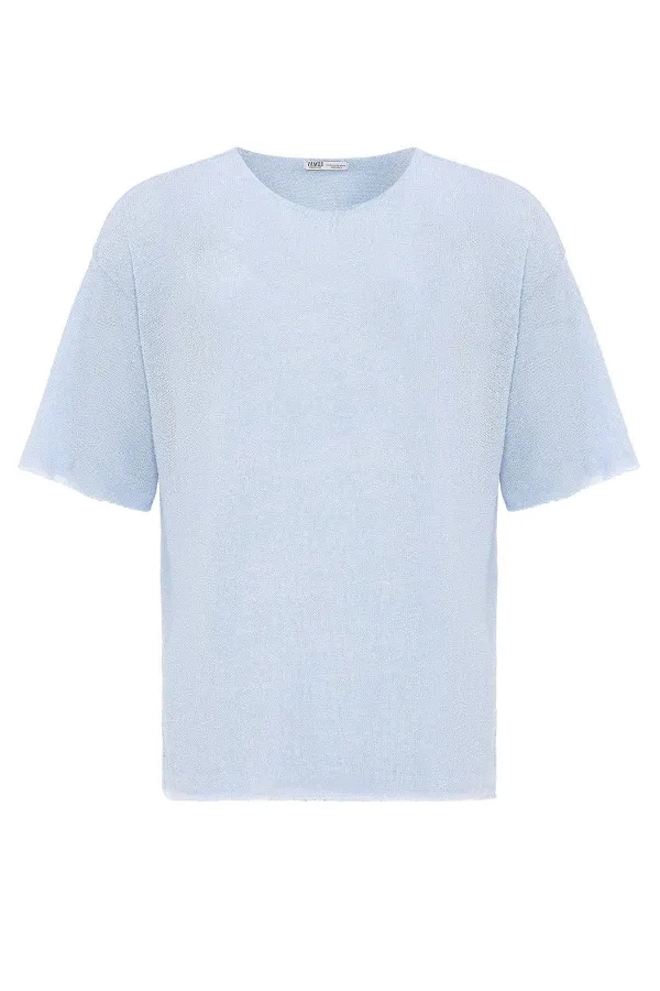 Basic Oversize Knitted T-Shirt, Baby Blue