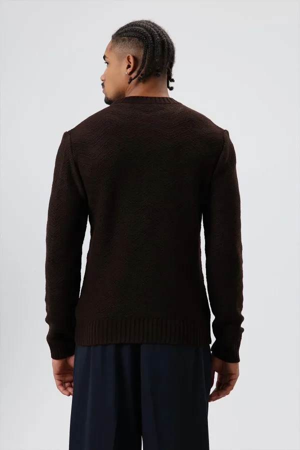 Crew Neck Oversize Knitted Sweater, Coffee