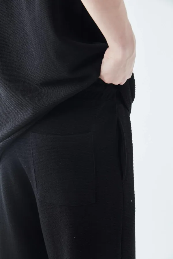 Oversize Basıc Triko Eşofman Takım Siyah