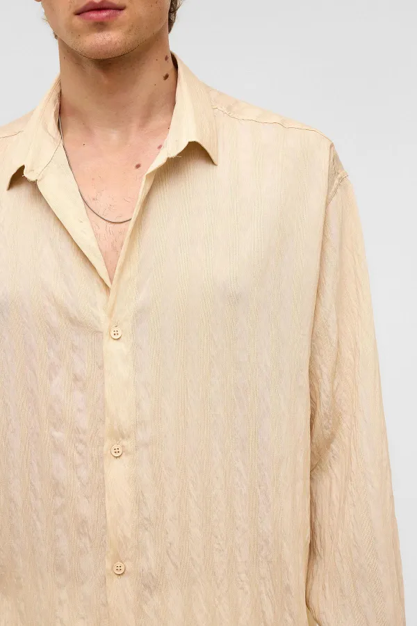 Oversize Long-Sleeve Modal Fabric Shirt, Beige