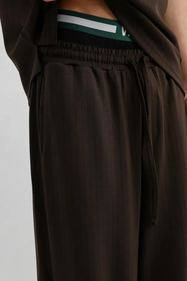 Fitilli Dokulu Baggy Eşofman Alt Koyu Kahve