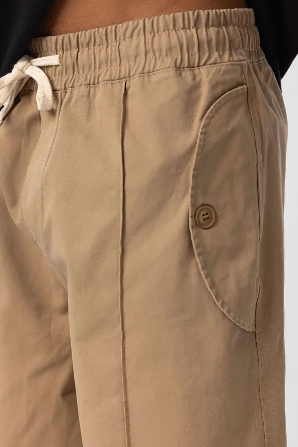 Pantalon ample en gabardine à lacets, beige