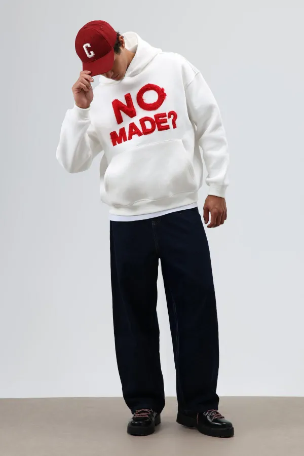 Sweat à capuche imprimé oversize, écru