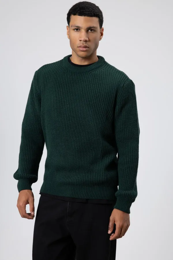 Bisiklet Yaka Oversize Triko Kazak Nefti