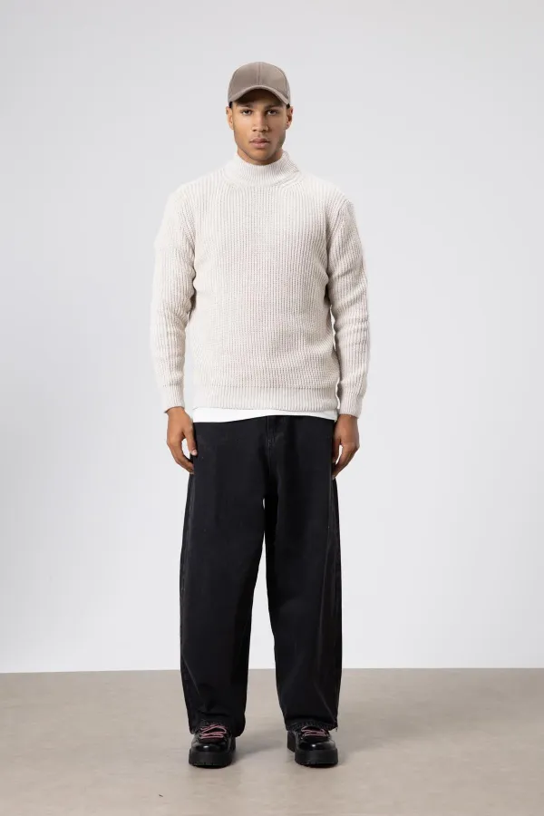 Yarım Balıkçı Yaka Triko Kazak Taş