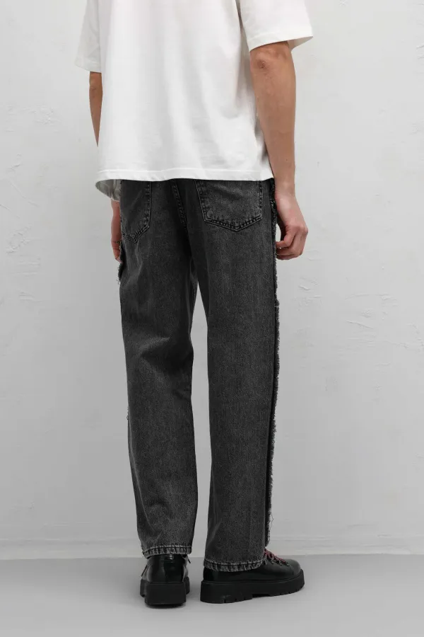 Yan Dikiş Detaylı Baggy Jean Gri