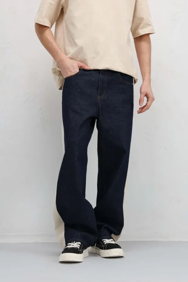 Side Stripe Baggy Fit Jeans Dark Blue