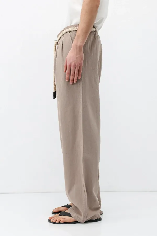 Oversize Linen Trousers with Belt Detail (Stone)