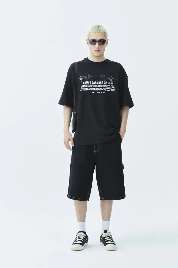 Atelier Kabartma Baskılı Oversize Tişört Siyah