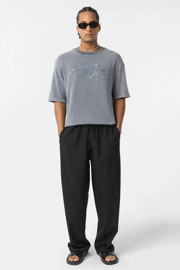 Black Baggy Pants with Elastic Waistband