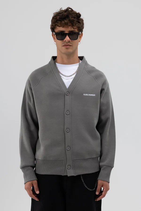 Sweat-shirt oversize à boutons, gris foncé