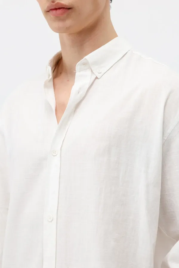 Basic Oversize Pamuk  Keten Gömlek Ekru