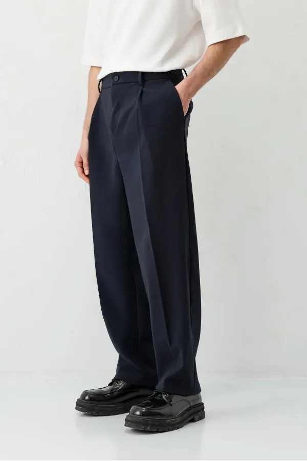 Baggy Fit Pilili Pantolon Lacivert