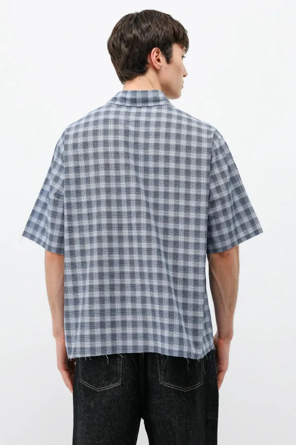 Chemise oversize à manches courtes à carreaux, bleue