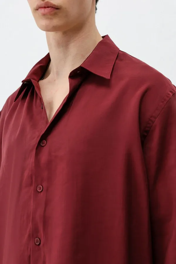 Chemise oversize en modal bordeaux
