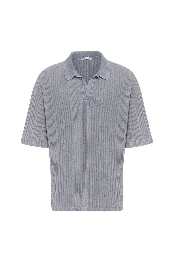 Polo Yaka Oversize Triko Gri