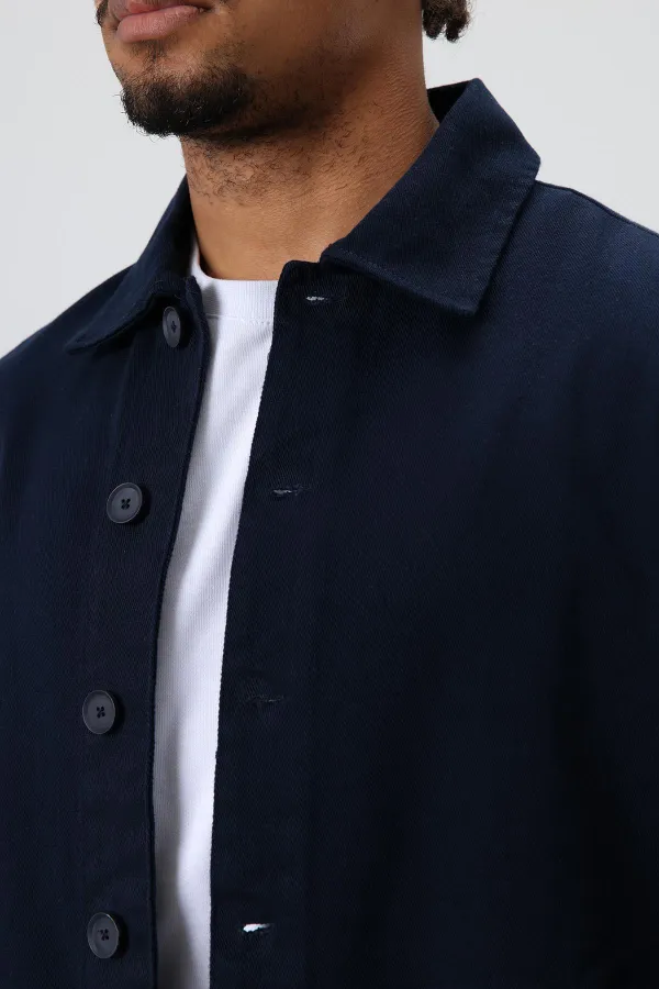Veste en gabardine coupe carrée, bleu marine