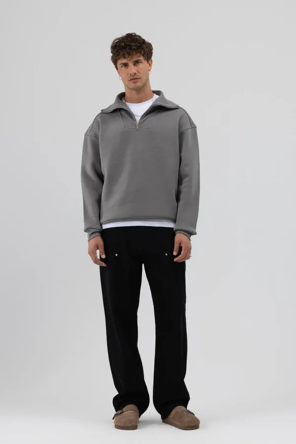 Sweat-shirt basique à fermeture éclair, gris foncé