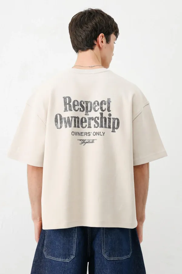 Kısa Kollu Boxy Fit Baskılı Tişört Taş