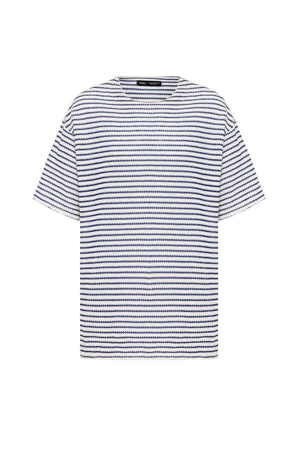 T-shirt rayé oversize en maille (bleu marine)