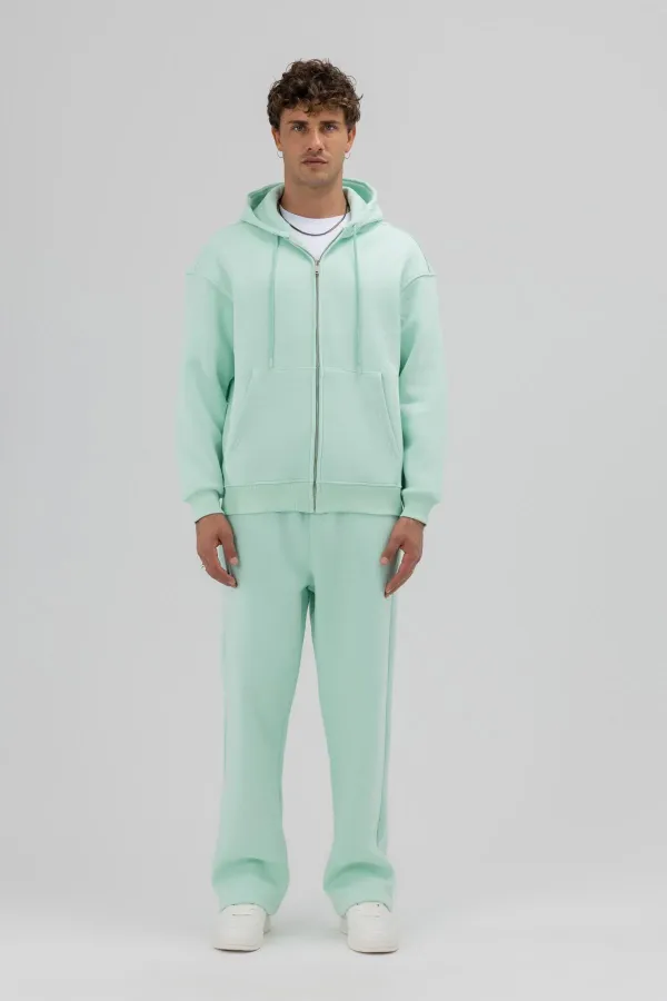 Sweat à capuche basique oversize zippé, couleur menthe