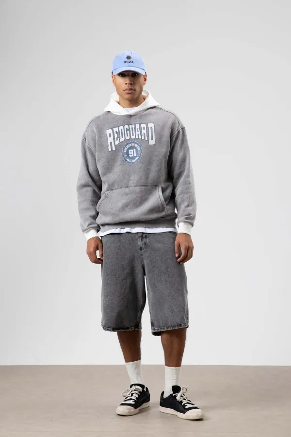 Oversize Baskılı Kapüşonlu Sweatshirt Gri